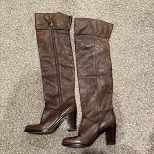 Via Spiga Over-the-Knee Leather Boots | Rich Brown | Size 7.5